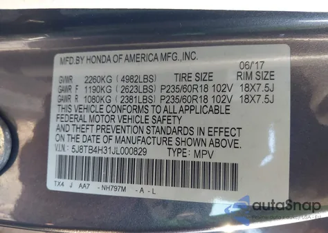 2018 Acura Rdx Acurawatch Plus Package from USA, damaged, VIN 5J8TB4H31JL000829